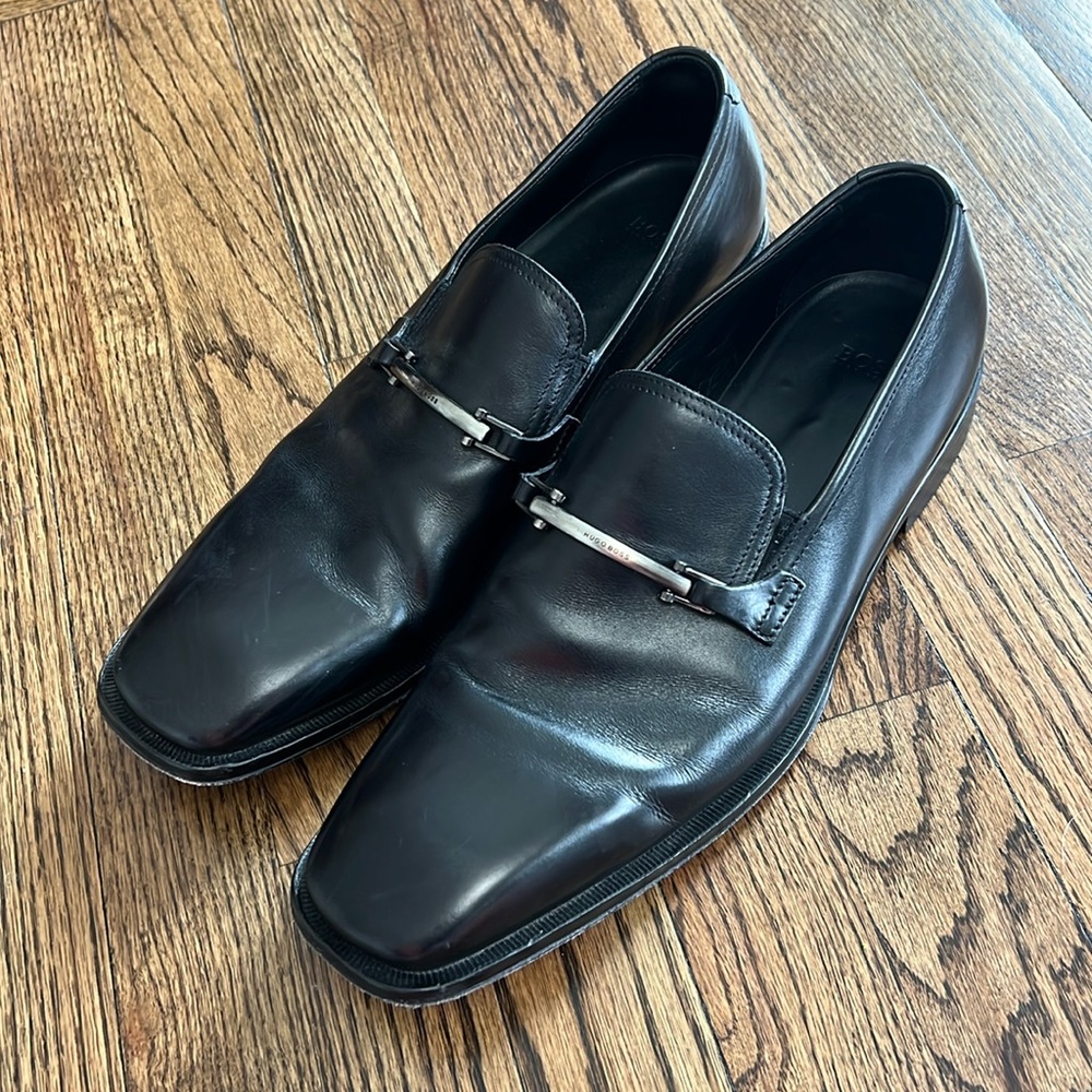 Hugo Boss Black Leather Slip-On Loafers